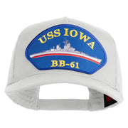 USS Iowa BB 61 Blue Patched Solid Cotton Twill 5 panel Mesh Back Cap - White OSFM