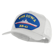 USS Iowa BB 61 Blue Patched Solid Cotton Twill 5 panel Mesh Back Cap - White OSFM