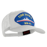 USS Iowa BB 61 Blue Patched Solid Cotton Twill 5 panel Mesh Back Cap - White OSFM