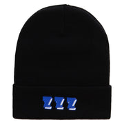 ZZZ Embroidered 12 Inch Long Knitted Beanie - Black OSFM