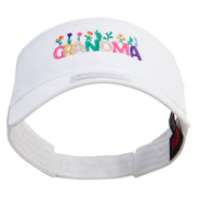 Grandma with Flowers Embroidered Cotton Twill Sun Visor - White OSFM