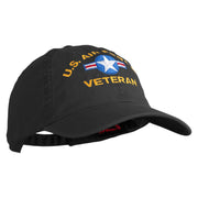 U.S. Air Force Roundel Veteran Embroidered Washed Solid Pigment Dyed Cotton Twill Brass Buckle Cap - Black OSFM