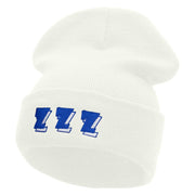 ZZZ Embroidered 12 Inch Long Knitted Beanie - White OSFM