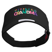 Grandma with Flowers Embroidered Cotton Twill Sun Visor - Black OSFM