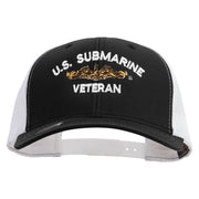 Licensed Golden Dolphin US Submarine Veteran Embroidered Contrast Trucker Cap - Black-White OSFM