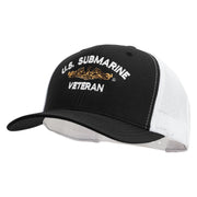 Licensed Golden Dolphin US Submarine Veteran Embroidered Contrast Trucker Cap - Black-White OSFM