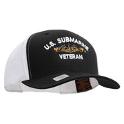 Licensed Golden Dolphin US Submarine Veteran Embroidered Contrast Trucker Cap - Black-White OSFM