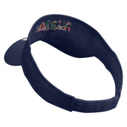 Grandma with Flowers Embroidered Cotton Twill Sun Visor - Navy OSFM