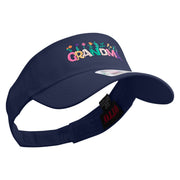 Grandma with Flowers Embroidered Cotton Twill Sun Visor - Navy OSFM