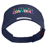 Grandma with Flowers Embroidered Cotton Twill Sun Visor - Navy OSFM