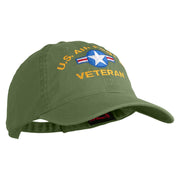 U.S. Air Force Roundel Veteran Embroidered Washed Solid Pigment Dyed Cotton Twill Brass Buckle Cap - Olive OSFM