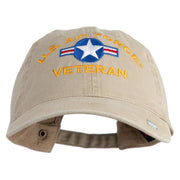 U.S. Air Force Roundel Veteran Embroidered Washed Solid Pigment Dyed Cotton Twill Brass Buckle Cap - Khaki OSFM