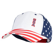 Small USA Vertical Iron on Patched 6 Panel Structured Cotton Twill USA Flag Cap - White OSFM