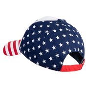 Small USA Vertical Iron on Patched 6 Panel Structured Cotton Twill USA Flag Cap - White OSFM