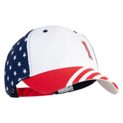Small USA Vertical Iron on Patched 6 Panel Structured Cotton Twill USA Flag Cap - White OSFM