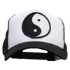 Yin Yang Black and White Embroidered 5 Panel High Profile Poly Cotton Twill Mesh Trucker Cap - White-Black OSFM