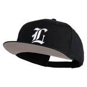 Old English White L Patched Cotton Twill Flat Bill Cap - Black OSFM
