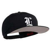 Old English White L Patched Cotton Twill Flat Bill Cap - Black OSFM