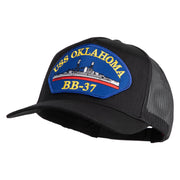 USS Oklahoma BB 37 Blue Patched Solid Cotton Twill 5 panel Mesh Back Cap - Black OSFM