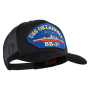 USS Oklahoma BB 37 Blue Patched Solid Cotton Twill 5 panel Mesh Back Cap - Black OSFM