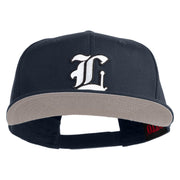 Old English White L Patched Cotton Twill Flat Bill Cap - Navy OSFM