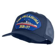 USS Oklahoma BB 37 Blue Patched Solid Cotton Twill 5 panel Mesh Back Cap - Navy OSFM