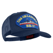 USS Oklahoma BB 37 Blue Patched Solid Cotton Twill 5 panel Mesh Back Cap - Navy OSFM
