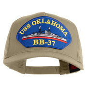 USS Oklahoma BB 37 Blue Patched Solid Cotton Twill 5 panel Mesh Back Cap - Khaki OSFM
