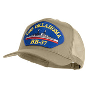 USS Oklahoma BB 37 Blue Patched Solid Cotton Twill 5 panel Mesh Back Cap - Khaki OSFM