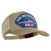USS Oklahoma BB 37 Blue Patched Solid Cotton Twill 5 panel Mesh Back Cap - Khaki OSFM