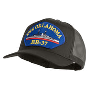 USS Oklahoma BB 37 Blue Patched Solid Cotton Twill 5 panel Mesh Back Cap - Charcoal OSFM
