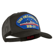 USS Oklahoma BB 37 Blue Patched Solid Cotton Twill 5 panel Mesh Back Cap - Charcoal OSFM