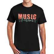 Playful Music Festival Graphic Design Men's Big Size Cotton Polyester DryBlend T-Shirt - Black XS