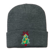 Christmas Tree Hearts Bow Embroidered Beanie