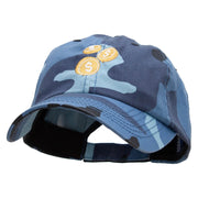 Dollar Coin Embroidered Enzyme Washed Camo Cap - Sky OSFM