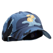 Dollar Coin Embroidered Enzyme Washed Camo Cap - Sky OSFM