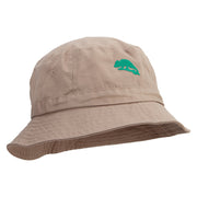 Chameleon Silhouette Embroidered Pigment Dyed Bucket Hat - Khaki OSFM