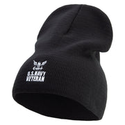 Made in USA U.S. Eagle Navy Veteran Embroidered 8 Inch Short Beanie - Black OSFM