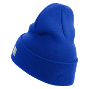 Licensed Made in USA Golden Dolphin US Submarine Veteran Logo Embroidered 12 Inch Solid Knit Cuff Long Beanie - Royal-Blue OSFM