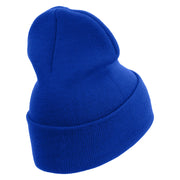 Licensed Made in USA Golden Dolphin US Submarine Veteran Logo Embroidered 12 Inch Solid Knit Cuff Long Beanie - Royal-Blue OSFM