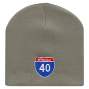 Interstate Highway 40 Sign Embroidered 8 inch Acrylic Short Blank Beanie