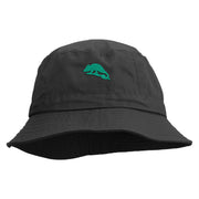 Chameleon Silhouette Embroidered Pigment Dyed Bucket Hat - Black OSFM