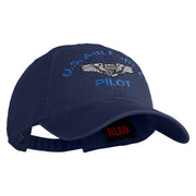 U.S. Air Force Pilot Embroidered Washed Solid Pigment Dyed Cotton Twill Brass Buckle Cap - Navy OSFM