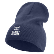 Made in USA U.S. Eagle Navy Veteran Embroidered 8 Inch Short Beanie - Navy OSFM