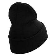 Licensed Made in USA Golden Dolphin US Submarine Veteran Logo Embroidered 12 Inch Solid Knit Cuff Long Beanie - Black OSFM