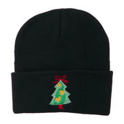 Christmas Tree Hearts Bow Embroidered Beanie