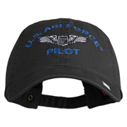 U.S. Air Force Pilot Embroidered Washed Solid Pigment Dyed Cotton Twill Brass Buckle Cap - Black OSFM