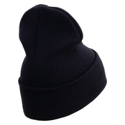 Licensed Made in USA Golden Dolphin US Submarine Veteran Logo Embroidered 12 Inch Solid Knit Cuff Long Beanie - Navy OSFM