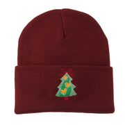 Christmas Tree Hearts Bow Embroidered Beanie