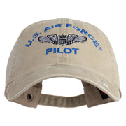 U.S. Air Force Pilot Embroidered Washed Solid Pigment Dyed Cotton Twill Brass Buckle Cap - Khaki OSFM